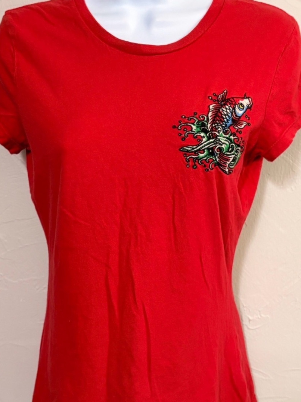 ED HARDY Y2K BABY TEE RARE Red Tattoo T Shirt Streetwear Christian Audigier SZ S